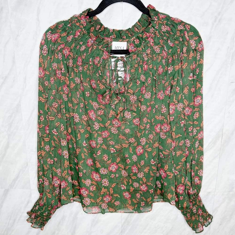 Misa Los Angeles Green Floral Blouse XS